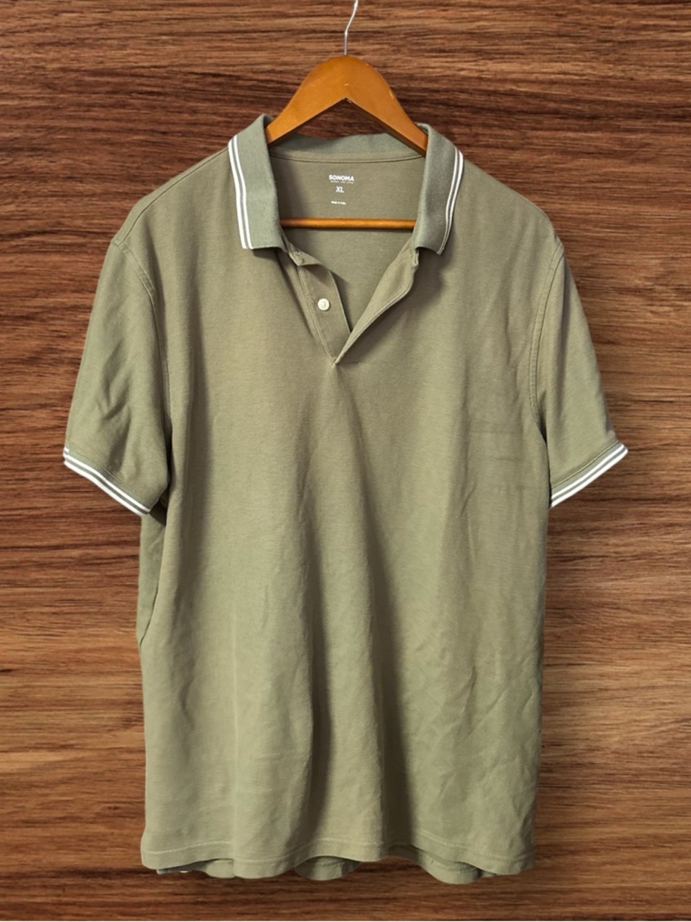 Men’s Sonoma Olive Green Polo With White Striped Trim
